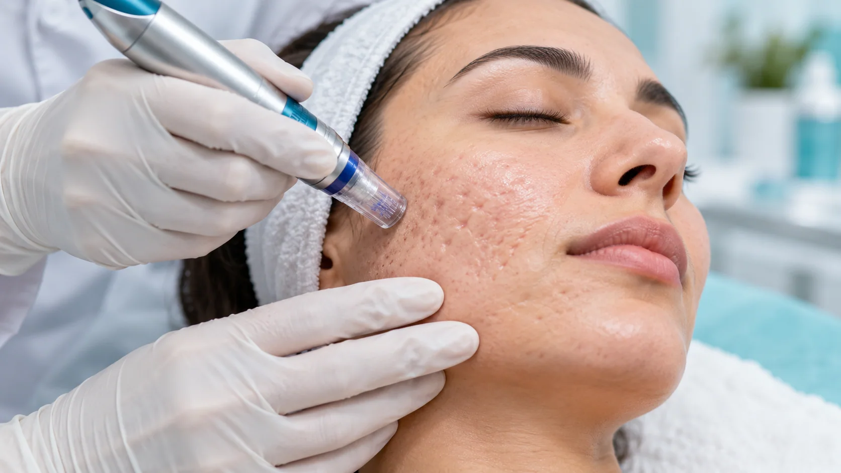 Microneedling procedure for acne scar treatment
