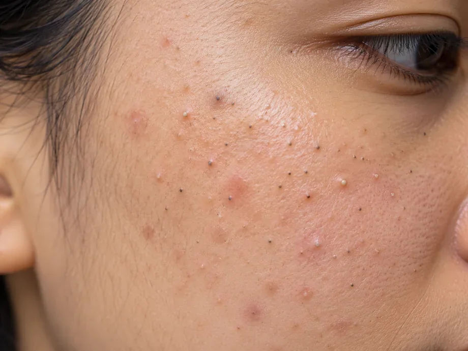 Whiteheads and blackheads on cheek