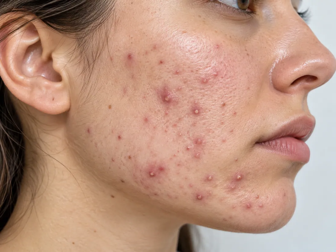 Clinical illustration of inflamed facial acne