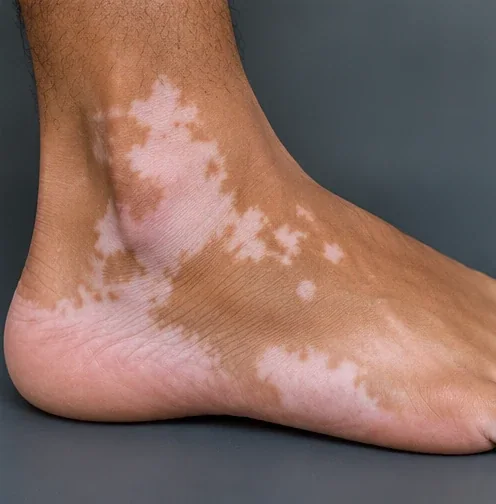 Close-up AI-generated illustration of vitiligo on a foot