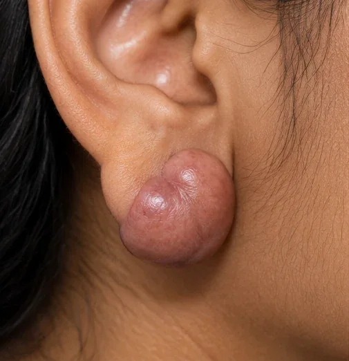 AI-generated educational clinical image illustrating Keloids & Raised Scars