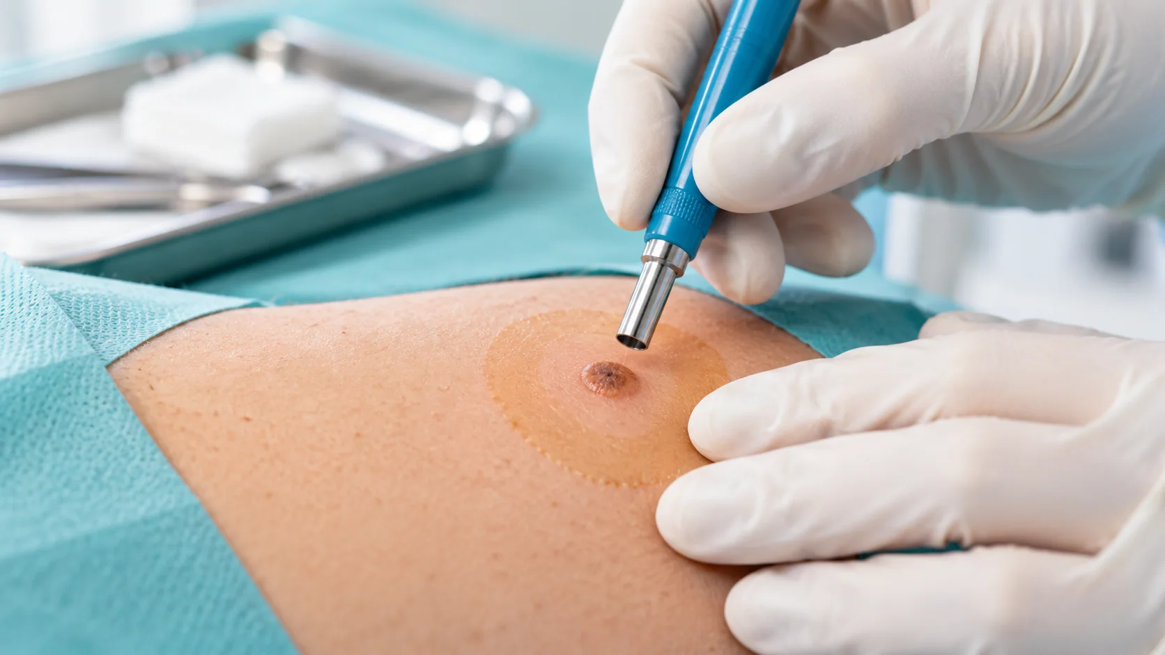 Punch biopsy preparation on skin
